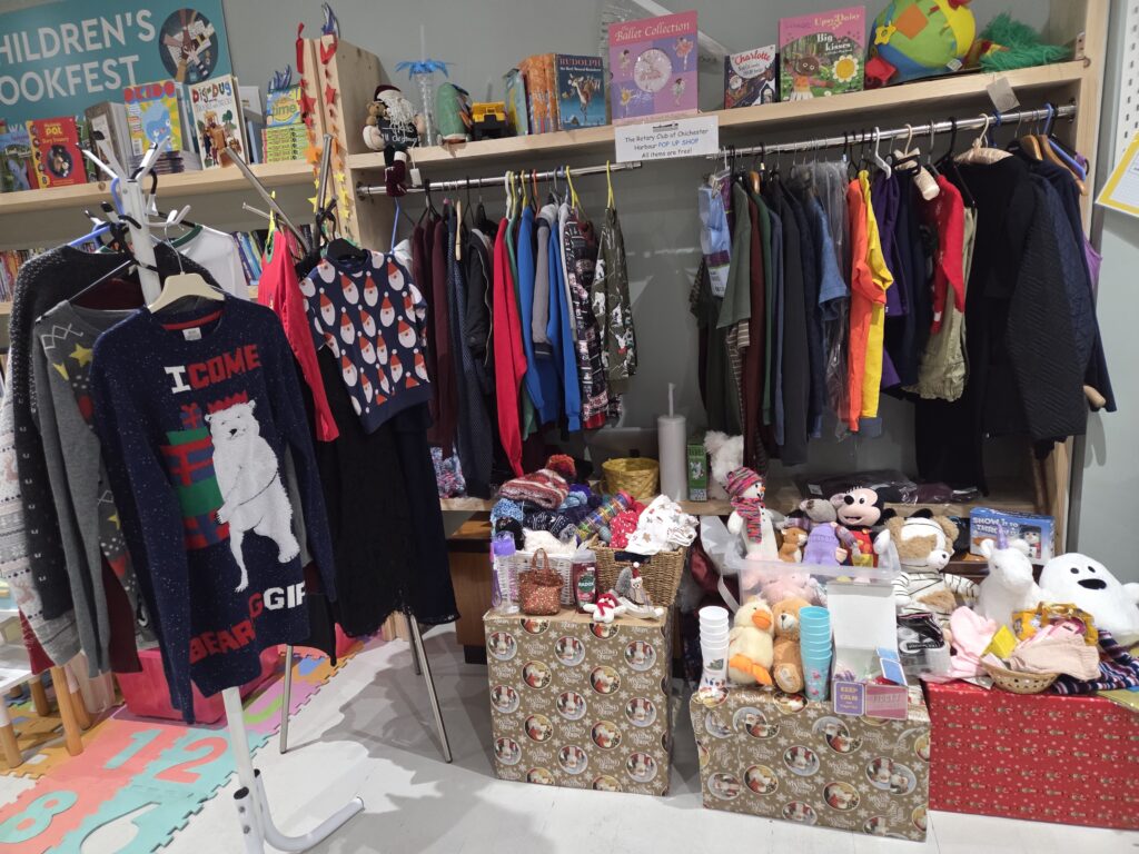 The Rotary Club of Chichester Harbour's clothes bank set-up at Chichester District Foodbank.