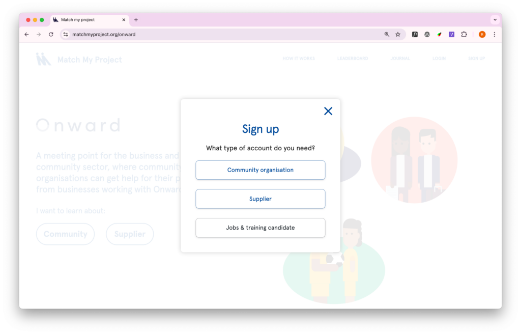 Screenshot: signup options