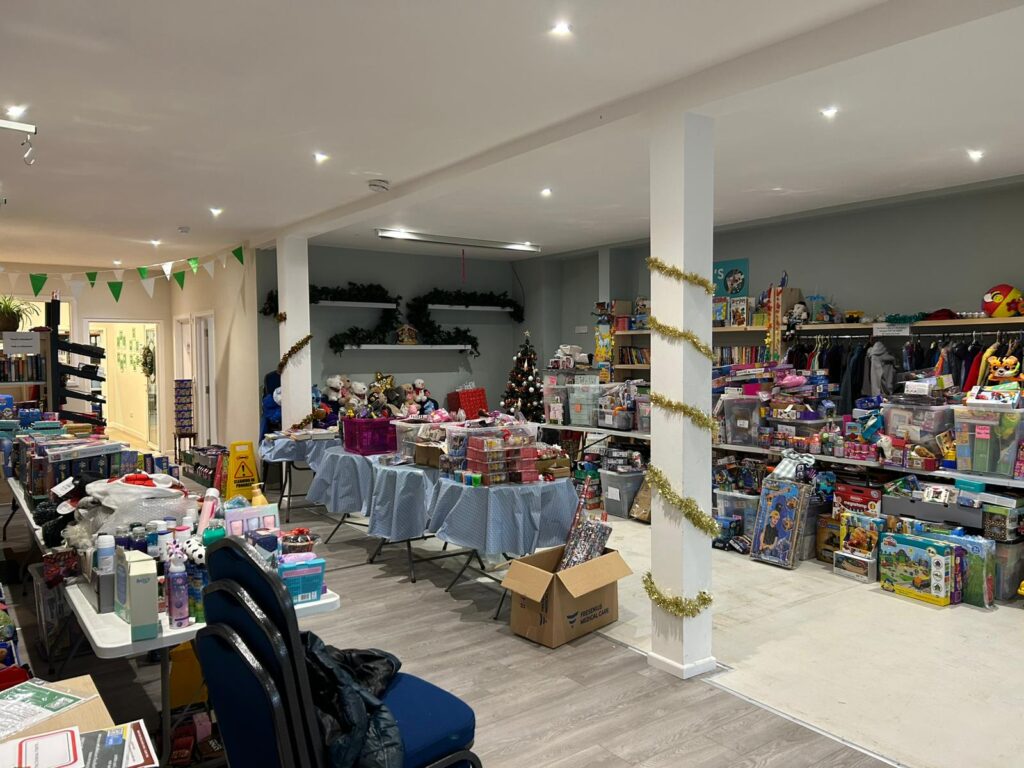 The Rotary Club of Chichester Harbour's clothes bank set-up at Chichester District Foodbank, as they prepare the usual essential items as well as festive gifts.