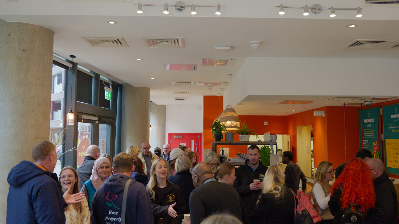 Mahaba Café hosting A2 Dominion Social Value matching event, with suppliers and community organisations gathered in a venue that supports young people with special educational needs and autism.